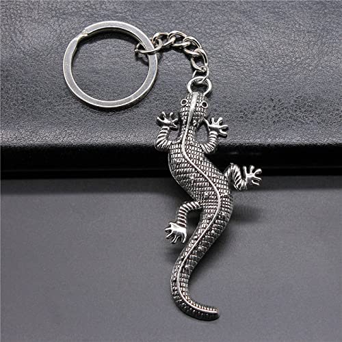 DXCO DIY Metal Titular Cadena Souvenirs Regalo Hombres Llavero 2 Colores 71X30Mm Gecko Lagarto Colgante Llavero, Antiguo