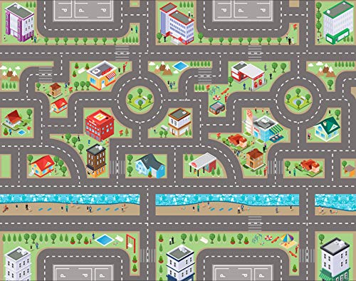 E EVENTUAL – Alfombra Vinilo Infantil de Juguete PVC – Alfombra Vinílica Infantil para Juegos de niños Antideslizante – Moqueta Circuito Impresa Lavable de Ciudad con Carreteras 150x100cm