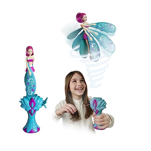 EAN Bizak, Sky Dancers, Turquesa es una muñeca fantasía de 18 cm de Altura Que despliega Sus alas y Vuela de Verdad, posicionala en su Base y hazla despegar (62303000)