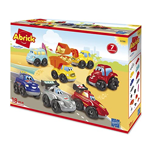 Ecoiffier- Set de 7 Coches Desmontables de Abrick, con Bordes Redondeados, Juego de Construcción Infantil, A Partir de 18 Meses (7600003298)