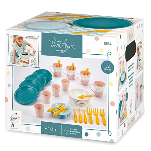 Ecoiffier- Set de Picnic Infantil Vert Azur, 32 Piezas, Juego de Imitación para niños, A Partir de 18 Meses (7600001684)