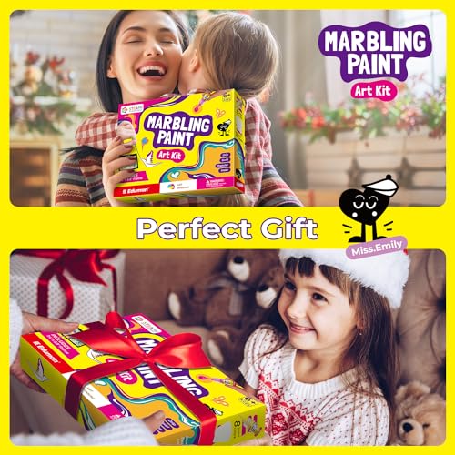 EDUMAN Marbling Paint Art Kit para niños Artes y manualidades para niñas y niños Regalo ideal Juguetes para niños 6+Juego de manualidades para niños