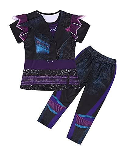 Eledobby Disfraz de descendientes para niñas, conjunto de 2 piezas, conjunto de manga corta, disfraz de cosplay, ropa de vestir para niños, ropa de vestir para la escuela, morado, 4-5 años