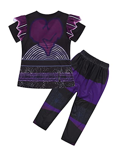 Eledobby Disfraz de descendientes para niñas, conjunto de 2 piezas, conjunto de manga corta, disfraz de cosplay, ropa de vestir para niños, ropa de vestir para la escuela, morado, 4-5 años