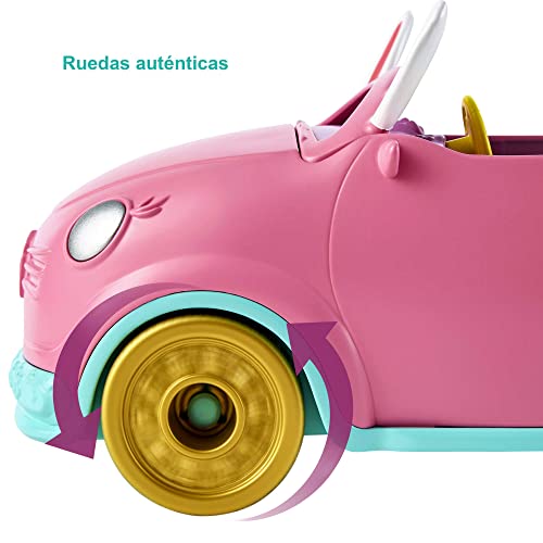 Enchantimals Bree Bunny y su coche descapotable Muñeca con coche rosa de juguete, mascota conejito y accesorios (Mattel HCF85)