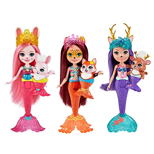 Enchantimals Pack 3 Sirenas Muñecas con Mascotas y Accesorios de Juguete, Regalo para niñas y niños +3 años (Mattel HCF87) & City Tails Familia de siamesas Muñecas Calista Cat y Sus Hermanas