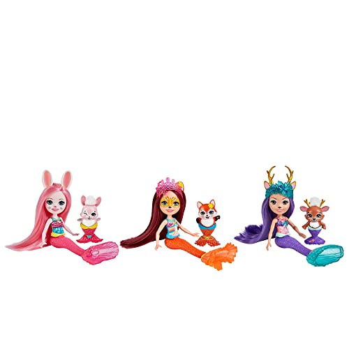 Enchantimals Pack 3 Sirenas Muñecas con Mascotas y Accesorios de Juguete, Regalo para niñas y niños +3 años (Mattel HCF87) & City Tails Familia de siamesas Muñecas Calista Cat y Sus Hermanas