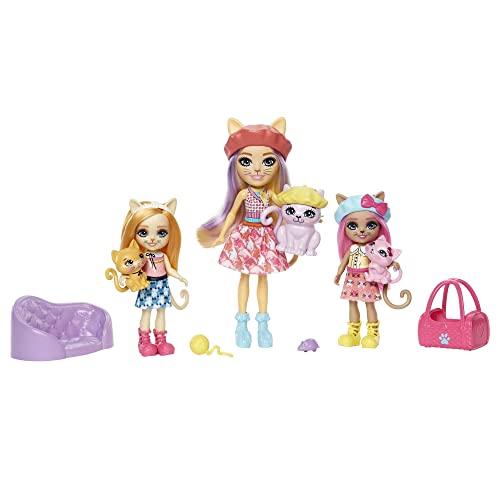 Enchantimals Pack 3 Sirenas Muñecas con Mascotas y Accesorios de Juguete, Regalo para niñas y niños +3 años (Mattel HCF87) & City Tails Familia de siamesas Muñecas Calista Cat y Sus Hermanas