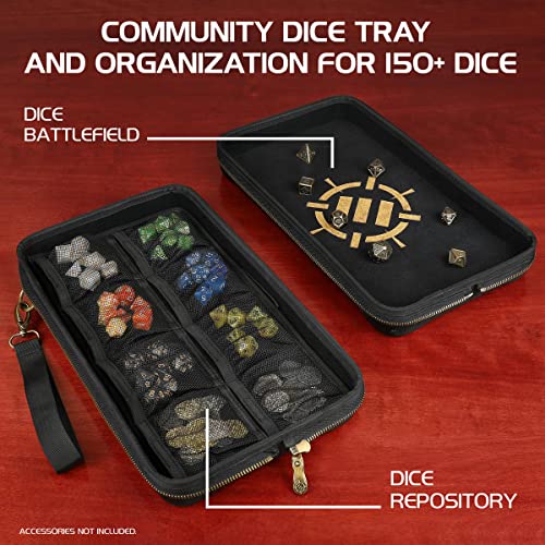 ENHANCE Tabletop DND Estuche de Dados y Bandeja para Tirar Dados - Almacenamiento de Dados para Dados de RPG con diseño Resistente, Interior Suave, y Bolsillos organizadores (Capacidad de 500 Dados)