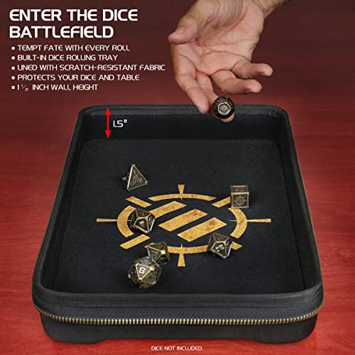 ENHANCE Tabletop DND Estuche de Dados y Bandeja para Tirar Dados - Almacenamiento de Dados para Dados de RPG con diseño Resistente, Interior Suave, y Bolsillos organizadores (Capacidad de 500 Dados)