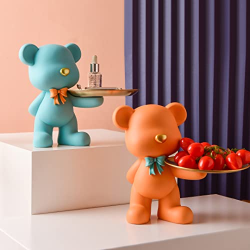 Escultura Estatua Kaidi Bear Desktop Decoration Fruit Llay Bandeja de Almacenamiento Casa Sala de Estar Decoración de Porche Regalo for el hogar Decoración para Casa (Color : Blauw)