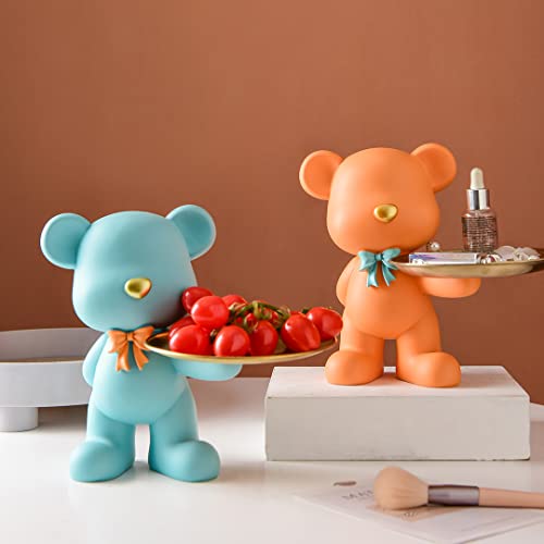 Escultura Estatua Kaidi Bear Desktop Decoration Fruit Llay Bandeja de Almacenamiento Casa Sala de Estar Decoración de Porche Regalo for el hogar Decoración para Casa (Color : Blauw)