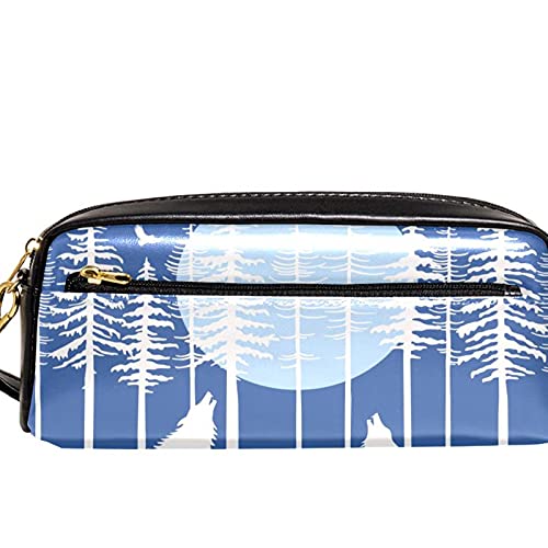 Estuche para lápices con diseño de lobo aullando en el bosque de abeto, gran capacidad, organizador para bolígrafos, para la escuela, adolescentes, niños, niñas, hombres y mujeres