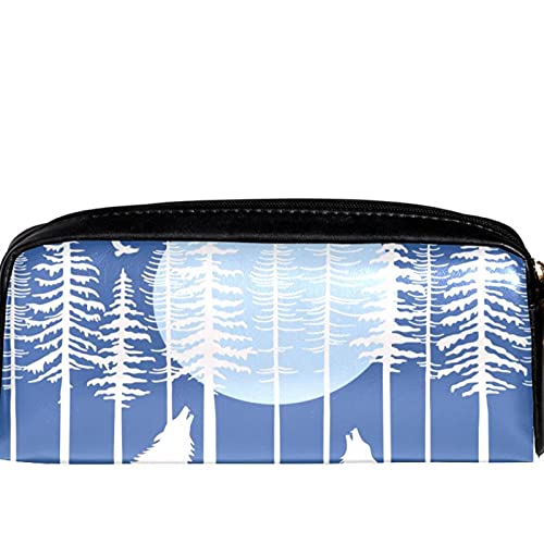 Estuche para lápices con diseño de lobo aullando en el bosque de abeto, gran capacidad, organizador para bolígrafos, para la escuela, adolescentes, niños, niñas, hombres y mujeres