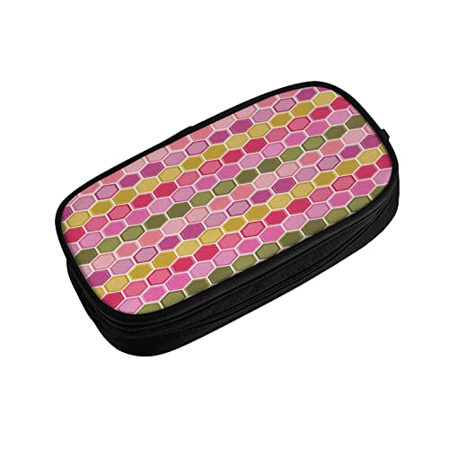 Estuche para lápices de gran capacidad con bonitas celdas hexagonales, bolsa para lápices de oficina, organizador de papelería para niñas, color, 5.0cm*10.5cm*20.5cm, Estuche para lápices