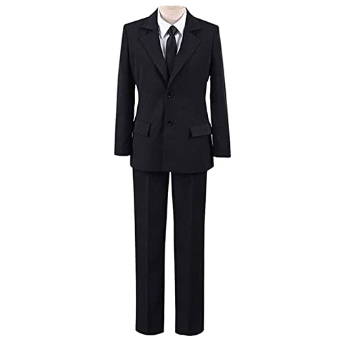 ESUKAR Hayakawa Aki Disfraz De Cosplay Traje Negro Chaqueta Camisa Corbata Pantalones Uniforme Conjunto De Traje De Halloween,Black-S