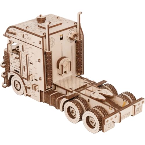 EWA Eco-Wood-Art- Modelo mecánico 3D el Camion Equipado con un Motor de Resorte de Metal de Cuerda y Ruedas Delanteras giratorias (Truck Road King)