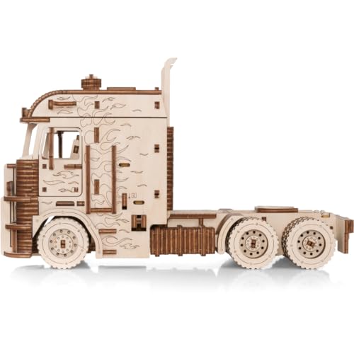 EWA Eco-Wood-Art- Modelo mecánico 3D el Camion Equipado con un Motor de Resorte de Metal de Cuerda y Ruedas Delanteras giratorias (Truck Road King)