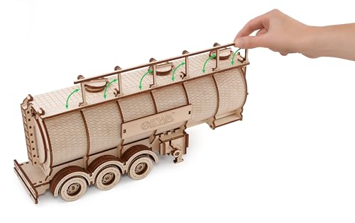 EWA Eco-Wood-Art- Rompecabezas mecánico 3D Altamente detallado y Realista Tanque para el camión del Rey EWA con Las características del Remolque Real, Color Naturaleza (Tank Trailer FOR Road King)