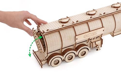 EWA Eco-Wood-Art- Rompecabezas mecánico 3D Altamente detallado y Realista Tanque para el camión del Rey EWA con Las características del Remolque Real, Color Naturaleza (Tank Trailer FOR Road King)