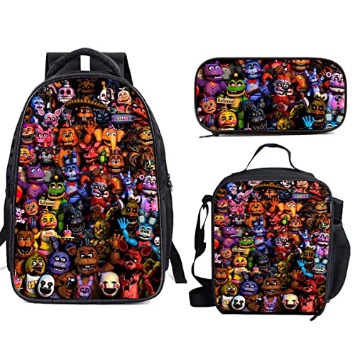 EyezeR Juego de 3 unidades de Five Nights Freddy Bear impreso para estudiantes escolares con bolsa de hombro, estuche escolar, mochila de viaje, mochila ligera, multicolor, Talla única