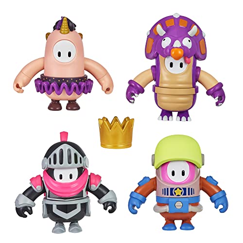 Fall Guys: Ultimate Knockout - Figura de acción articulada Oficial Grab The Crown de 10 cm, 4 Unidades con Accesorio de Corona Dorada