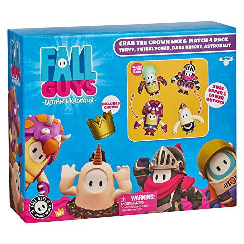 Fall Guys: Ultimate Knockout - Figura de acción articulada Oficial Grab The Crown de 10 cm, 4 Unidades con Accesorio de Corona Dorada