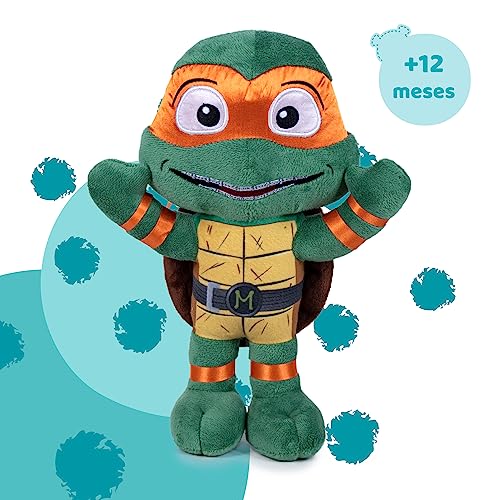 Famosa Softies - Peluche Michelangelo de Las Tortugas Ninja, la película Caos mutante, Mide 30cm, con máscara Naranja y Detalles, para Regalar a niños y niñas de Cualquier Edad (760022774)