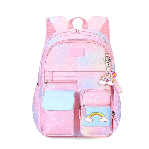 FANDARE Lindo Mochilas infantiles Mochilas Tipo Casual Ultraligero Mochilas Escolares Mochilas infantil Niñas Mochilas Escolares para para 3-6 Grado Estudiante Primaria Mochila Galaxia Rosa