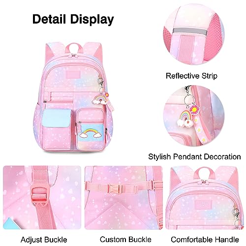 FANDARE Lindo Mochilas infantiles Mochilas Tipo Casual Ultraligero Mochilas Escolares Mochilas infantil Niñas Mochilas Escolares para para 3-6 Grado Estudiante Primaria Mochila Galaxia Rosa