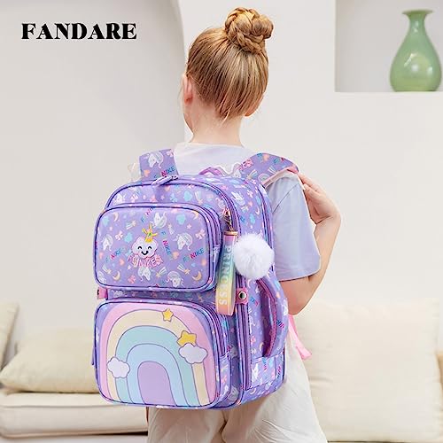 FANDARE Lindo Mochilas Infantiles Ultraligero Mochilas Escolares Mochilas Infantil Mochilas Tipo Casual Niñas Mochilas Escolares para Estudiante Primaria Mochila con Colgante de Felpa Púrpura