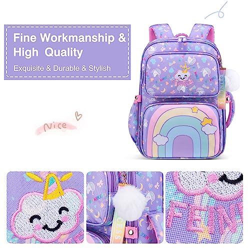 FANDARE Lindo Mochilas Infantiles Ultraligero Mochilas Escolares Mochilas Infantil Mochilas Tipo Casual Niñas Mochilas Escolares para Estudiante Primaria Mochila con Colgante de Felpa Púrpura