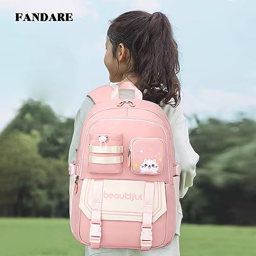 FANDARE Mochilas infantiles Adolescentes Mochila Ultraligero Mochilas Escolares Mochilas infantil Mochilas Tipo Casual Niñas Mochilas Escolares para Estudiante Viaje Mochila Escolar Rosa