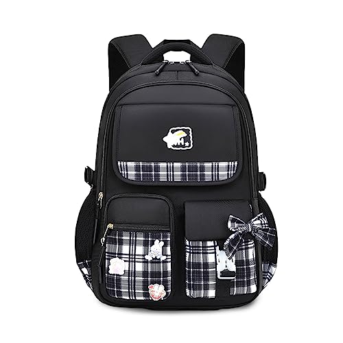 FANDARE Mochilas Infantiles Ultraligero Mochilas Escolares Luminoso Mochilas Infantil Mochilas Tipo Casual Niñas Mochilas Escolares para Estudiante Viaje con Colgante de Felpa & Linda Insignia Negro