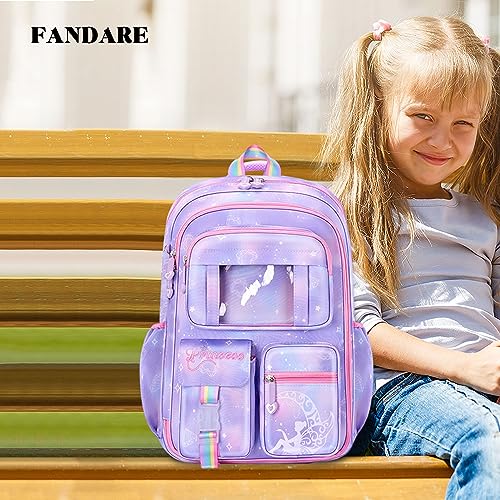 FANDARE Ultraligero Mochilas Infantiles Mochilas Escolares Mochilas Tipo Casual Niñas Mochilas Escolares para 1-3 Grado Estudiante Viaje Salida de Primavera Daypacks con Colgante de Felpa Violeta A