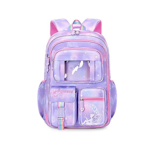 FANDARE Ultraligero Mochilas Infantiles Mochilas Escolares Mochilas Tipo Casual Niñas Mochilas Escolares para 1-3 Grado Estudiante Viaje Salida de Primavera Daypacks con Colgante de Felpa Violeta A