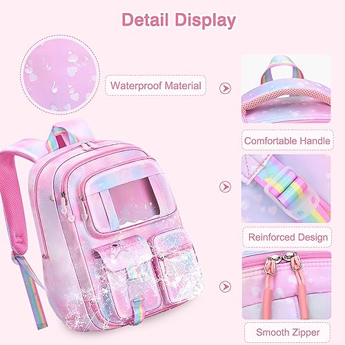 FANDARE Ultraligero Mochilas Infantiles Mochilas Escolares Mochilas Tipo Casual Niñas Mochilas Escolares para 1-3 Grado Estudiante Viaje Salida de Primavera Daypacks con Colgante de Felpa Violeta A