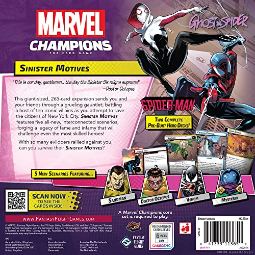 Fantasy Flight Games | Marvel Champions: Sinister Motives Expansion | Juego de Cartas | A Partir de 14 años | 1-4 Jugadores | 45-90 Minutos de Tiempo de Juego