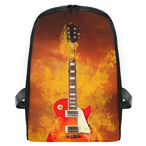 Fantazio - Mochila de viaje con diseño de guitarra de roca en llamas de fuego, delgada, duradera, para la escuela, para niños