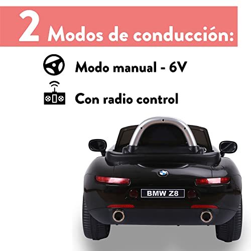 FEBER – BMW Z8 Negro 12V R/C, coche eléctrico de 1 plaza con radiocontrol y detalles de coche reales: faros con luz, 3 velocidades, asiento ergonómico, de 3 a 8 años, FAMOSA (800013446)