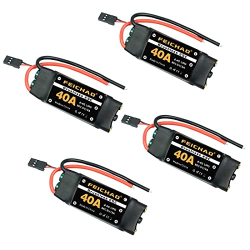 FEICHAO 4Pcs 40A Brushless ESC 2-4S Controlador de Velocidad con 5V 3A BEC para ala Fija DIY RC Multi-Axis Aircraft Drone Helicopter (Short Cable)