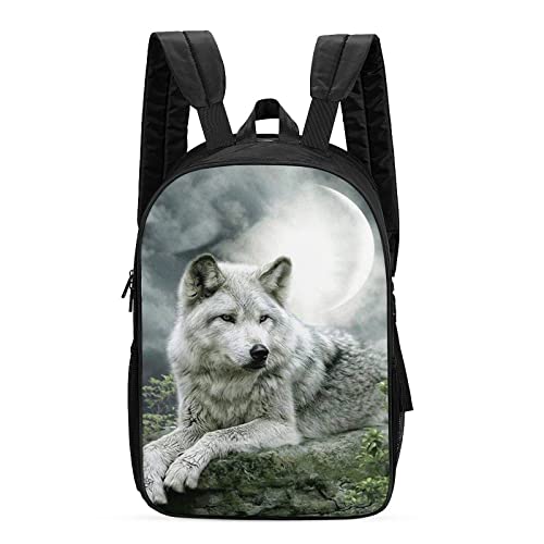 FEIGENBAOMU Mochila escolar para niños Lobo solitario en la luna Mochila para niños adultos Mochila de viaje para hombres, mujeres y niños (42x30x13cm) Mochila 3D Cool