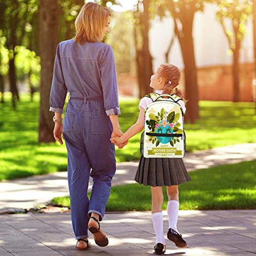 Feliz Día De La Madre Tierra con Cute Planet Mochila Mochila Escolar para Niño con Múltiples Bolsillos Y Asa Superior con Correas Ajustables para Los Hombros 29.4x20x40cm