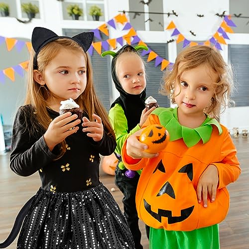 Fennoral 4pcs Gato Negro Disfraz Niña Disfraz de Gato para Niños Kit de Disfraz de Gato Gato Cosplay- Gato Orejas Diadema Papillon Cola Tutu-para Niña Halloween Imitación Fiesta Regalo