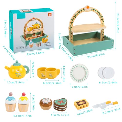 FENYW 14 Juego de té de Madera, Juego de té para niños, Juegos de Té Infantiles, Juego de Té Infantil, Madera Accesorios de Cocina Juguetes Regalo de Cumpleaños para Niñas Niño Bebé 1 2 3 4 5 6 Años