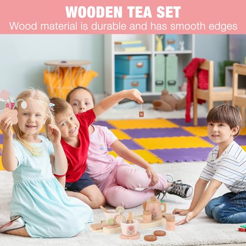 FENYW Juego de Té de Madera Infantil, Juegos de Té Infantil, Juego de té para Cocina Juego de té para niños, Juego de rol, Regalo de Cumpleaños para Niñas Niño Bebé 1 2 3 4 5 6 Años