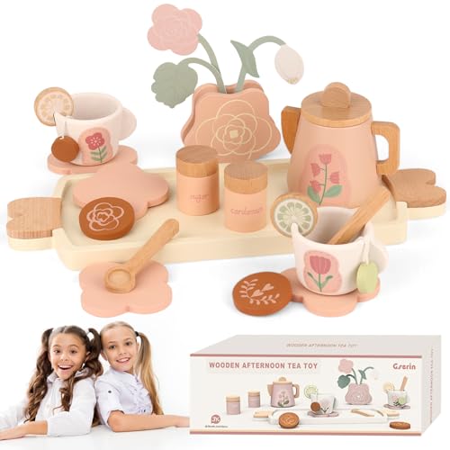 FENYW Juego de Té de Madera Infantil, Juegos de Té Infantil, Juego de té para Cocina Juego de té para niños, Juego de rol, Regalo de Cumpleaños para Niñas Niño Bebé 1 2 3 4 5 6 Años