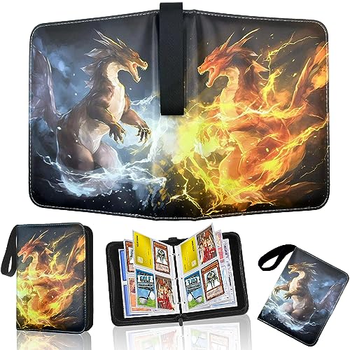 FIENZA Scrapbook Card Book, Carpeta de 65 páginas, 4 bolsillos por página, Portatarjetas de álbum de fotos coleccionable de 520 cuadrículas, Dragón, imprescindible para jóvenes coleccionistas