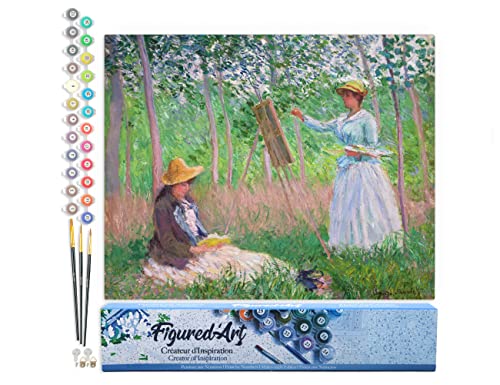 Figured'Art Pintar por Numeros Adultos En el bosque de Giverny - Monet - Manualidades pintura acrilica Kit Cuadro DIY completo - 40x50cm sin bastidor