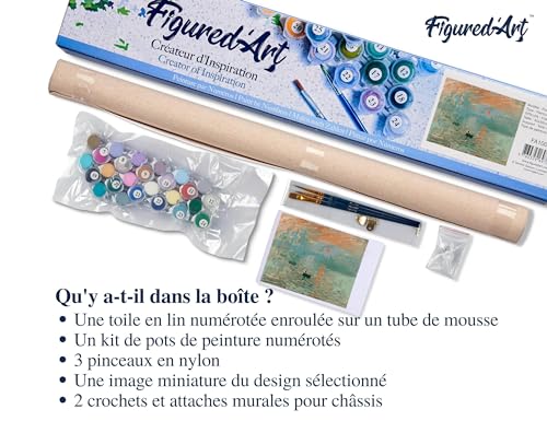 Figured'Art Pintar por Numeros Adultos Sol Naciente Impresión - Manualidades pintura acrilica Kit Cuadro DIY completo - 40x50cm sin bastidor